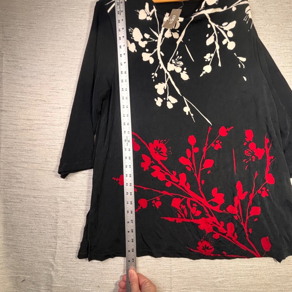 Chicos Travelers Blossom Floral Print Tunic Black Red 3/4 Sleeve Size 3 XL NEW - Picture 6 of 10